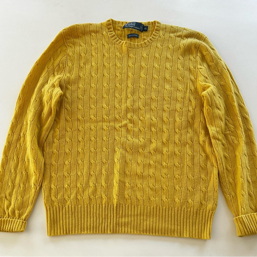 Ralph Lauren Butter Yellow Cable-Knit Crewneck Sweater